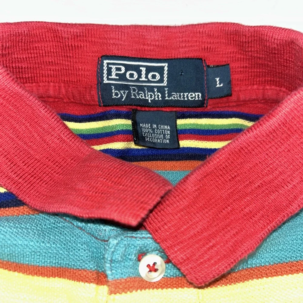 VTG 90's POLO Ralph‎ Lauren Sz LargeColor Block Vibrant Knit Polo Shirt w/ Logo